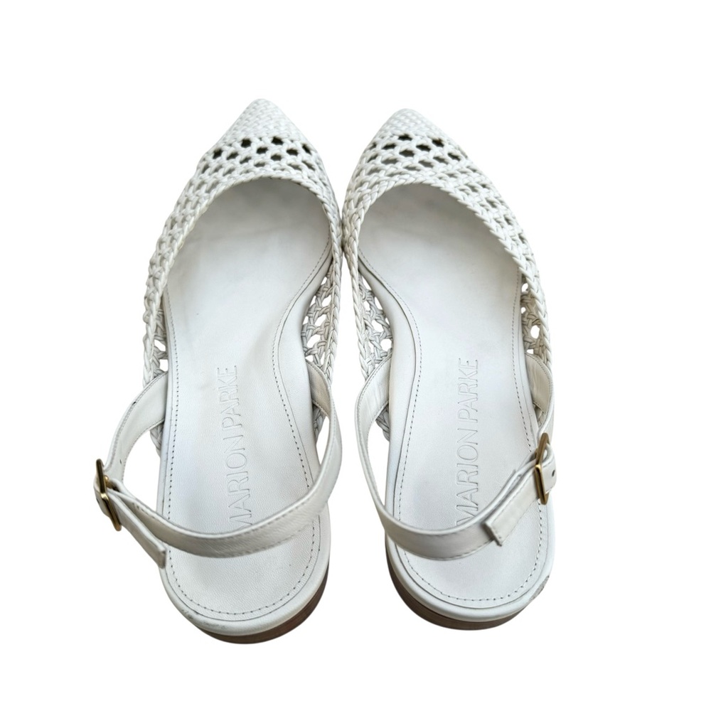 MARION PARKE Patty Slingback Flat Sandals White Braided Leather - Picture 11 of 16